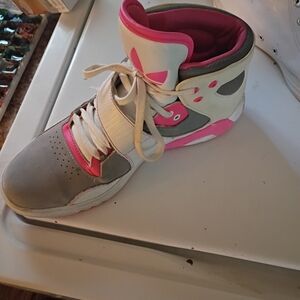 Adidas High-Top Sneakers in White, Gray & Pink